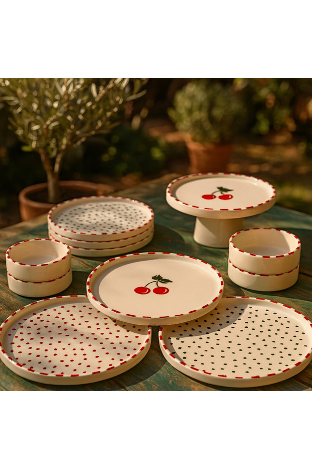 11 Piece Cherry Stackable Breakfast Set for 6 - Cherry Breakfast Presentation Plate - 3