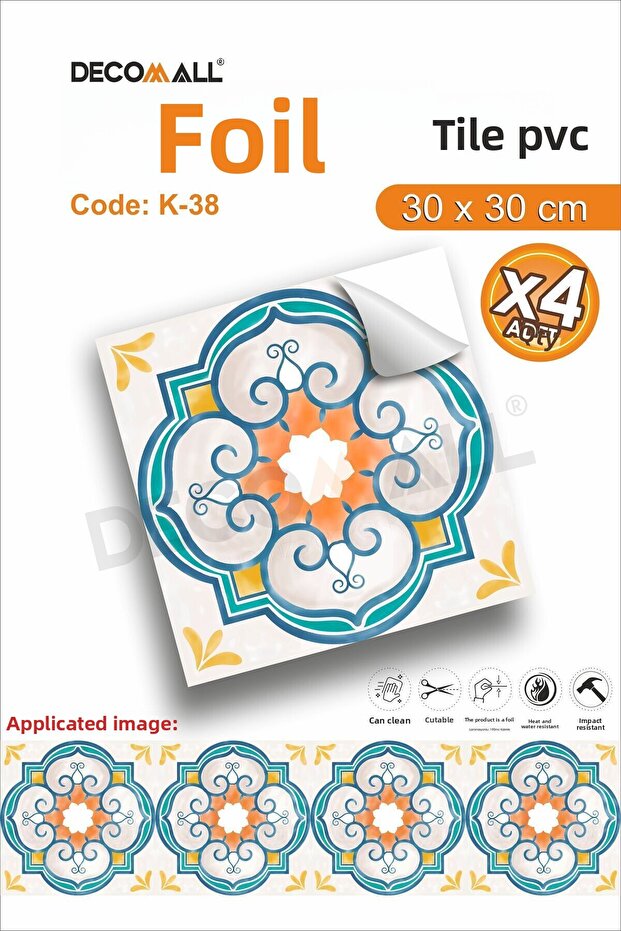 K-38 Self Adhesive Foil Tile Waterproof Kitchen Bathroom Floor Covering 30X30 cm (4 Pcs)