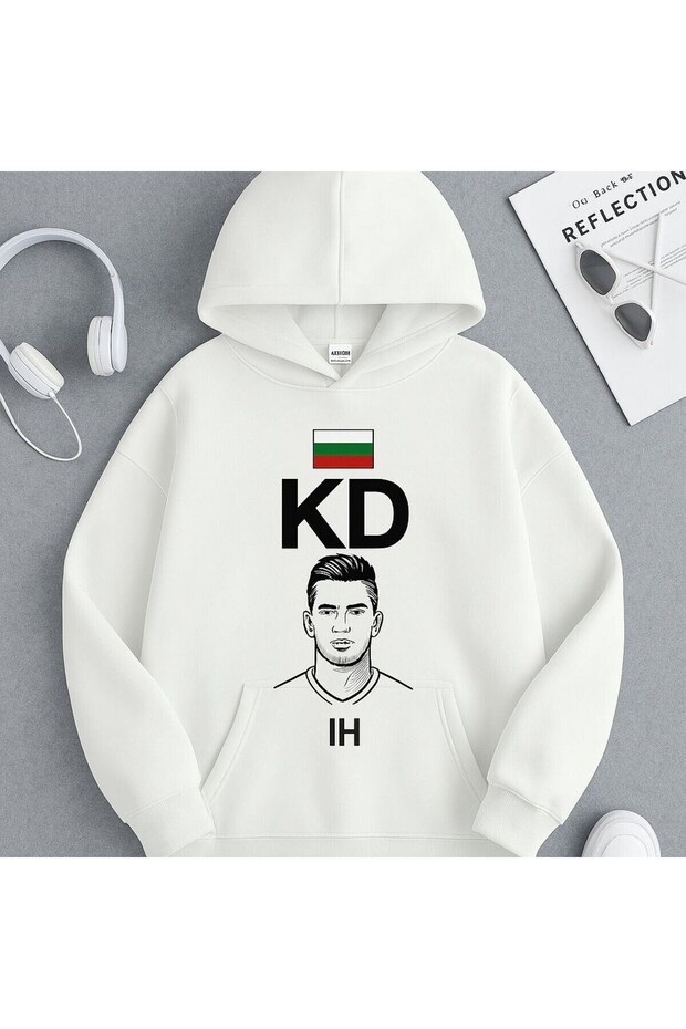 3 Thread Hooded Kangaroo Pocket Sweatshirt Kd Ih Portrait Bulgarian National Team Digital Print