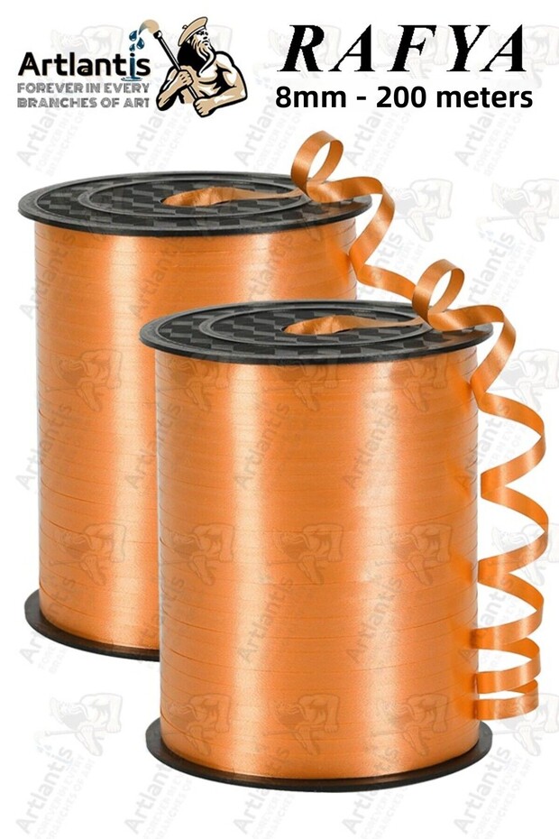 Orange Raffia Ribbon 2 Pieces 8mm 200 Meters Rabant Raffia Colored Gift Wrapping String Ribbon