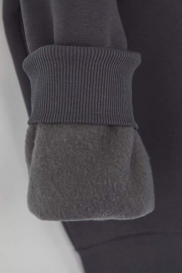 Antrasit Animal Nakışlı Regular/Normal Kalıp Kalın İçi Polarlı Örme Sweatshirt TWOAW24SW00196 - 7