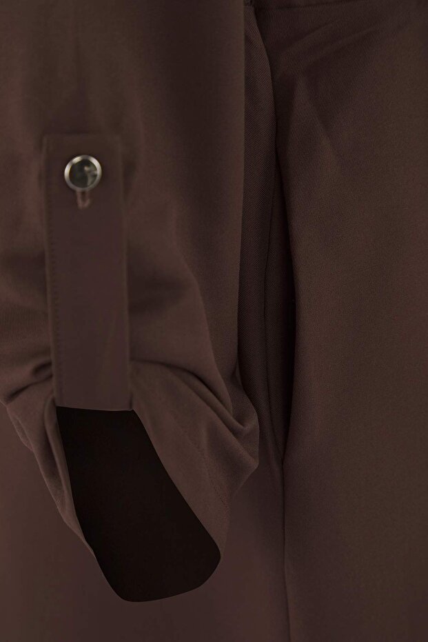 Koyu Kahverengi Fermuar Detaylı Gabardin Elbise TCTAW26EB00022 - 6