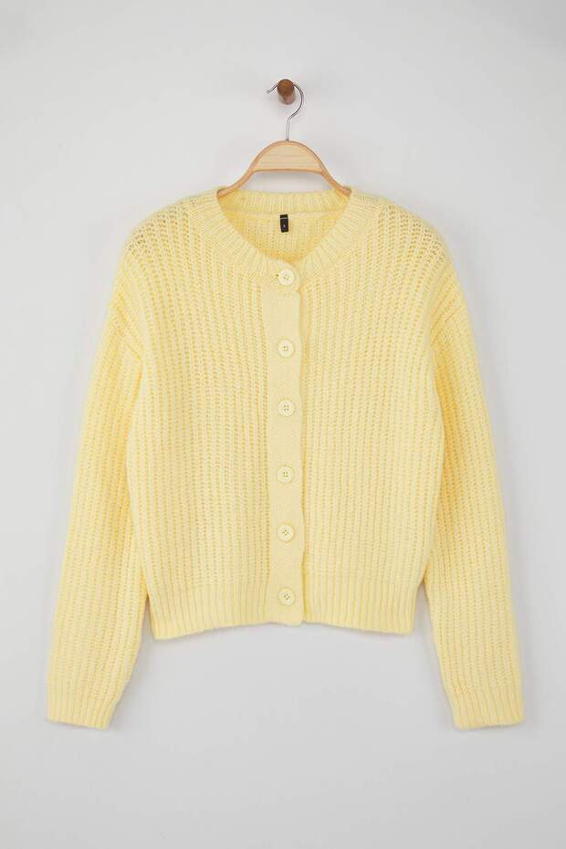 Wardrobe Essentials Sarı Yumuşak Dokulu Basic Triko Hırka | TWOAW26HI00204 - 5