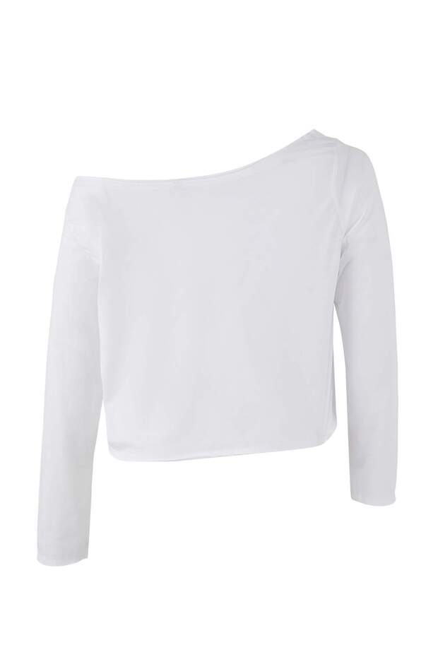 Siyah-Beyaz 2'li Paket %100 Pamuk Asimetrik Kayık Yaka Crop Örme T-Shirt TBBAW26BF00001 - 11