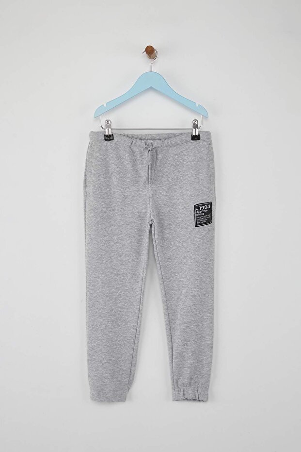 Gri Melanj Pamuklu Etiketli Kalın/İçi Polarlı Jogger Örme Erkek Çocuk Eşofman Altı TKDAW26EA00010 - 2