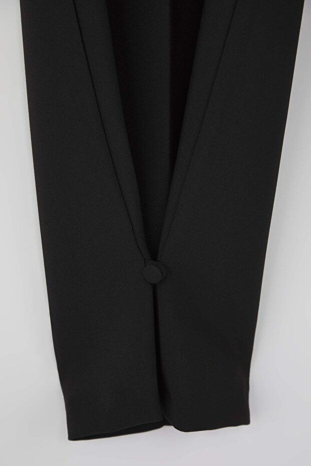 Siyah Paça Düğme Detaylı Wide Leg ve Havuç Olabilen Kumaş Pantolon TWOAW26PL00032 - 8