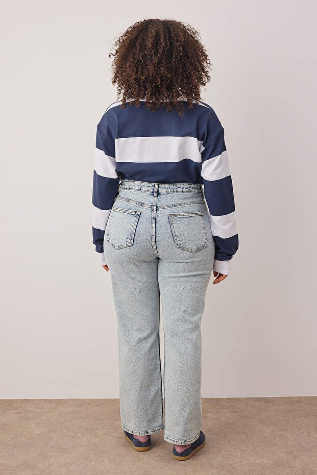 More Sustainable Açık Mavi Yüksek Bel Comfort/Orta Esnek Straight Fit Jeans TBBAW24CJ00045 - 4