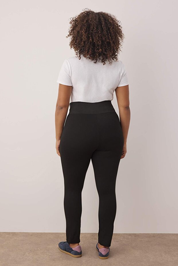Siyah Beli Lastikli Skinny Örme Büyük Beden Pantolon TBBAW23AR00023 - 4
