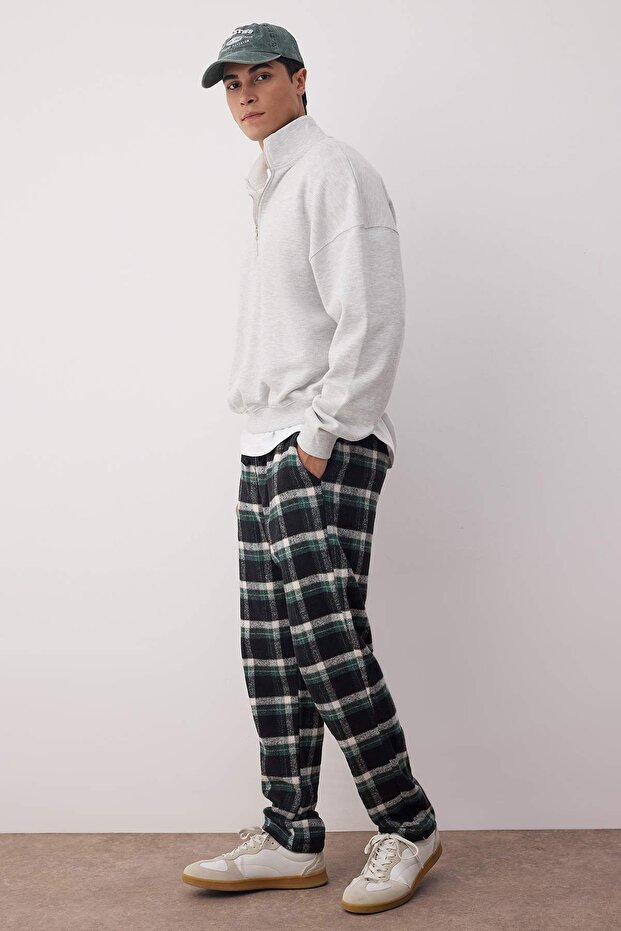 Çok Renkli Ekoseli Geniş Kesim Unisex Dokuma Pijama Altı Eşofman THMAW21PJ0013 - 2