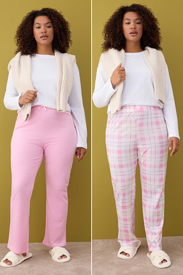 Pembe-Çok Renkli 2'li Paket Örme Pijama Altı TBBAW26IA00003 - 1