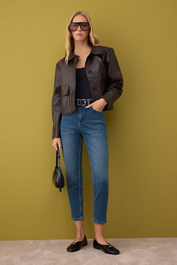 Mavi Yüksek Bel Esnek Comfort Yeni Mom Jeans TWOAW26JE00056 - 1