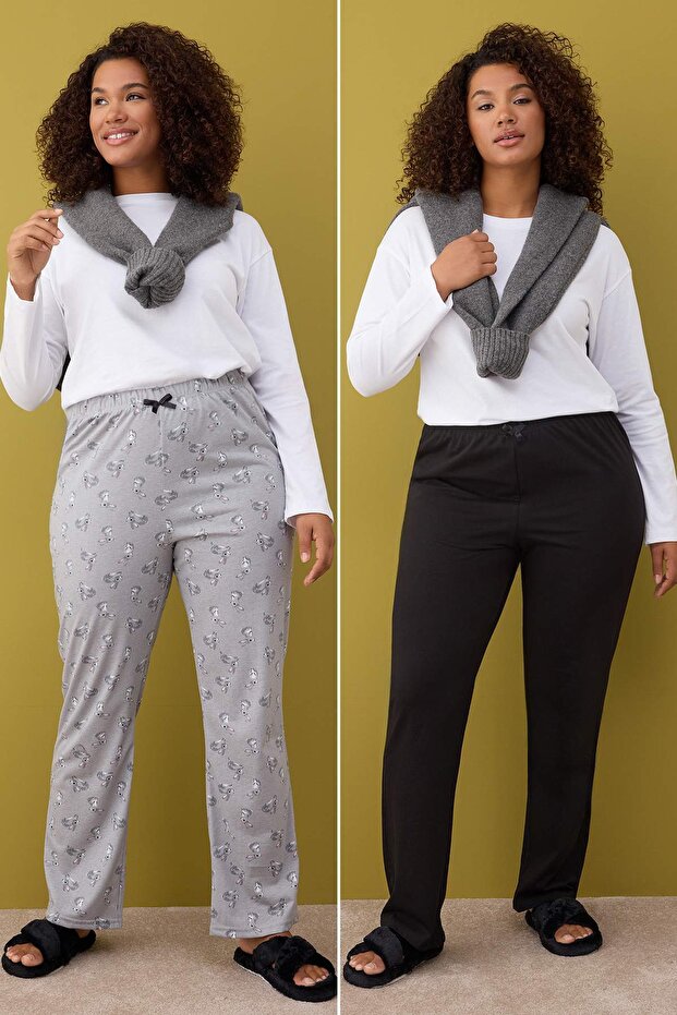 Szare, wielokolorowe spodnie piżamowe w zestawie 2 sztuki TBBAW26IA00003 - 1