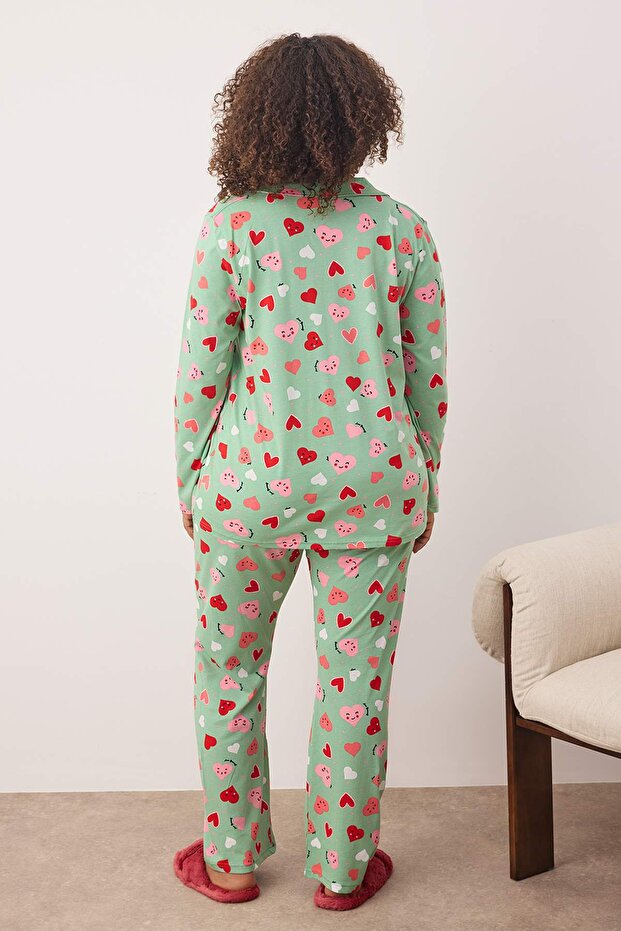 Mint Kalpli Gömlek Yaka Örme Pijama Takımı TBBAW23AI00019 - 4