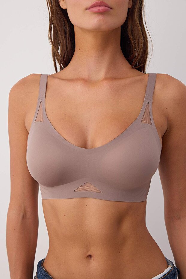 Vizon Dikişsiz Lazer Kesim Görünmez/Hayalet Balensiz Kaplı Bralette Örme Sütyen THMAW26SU00014 - 3