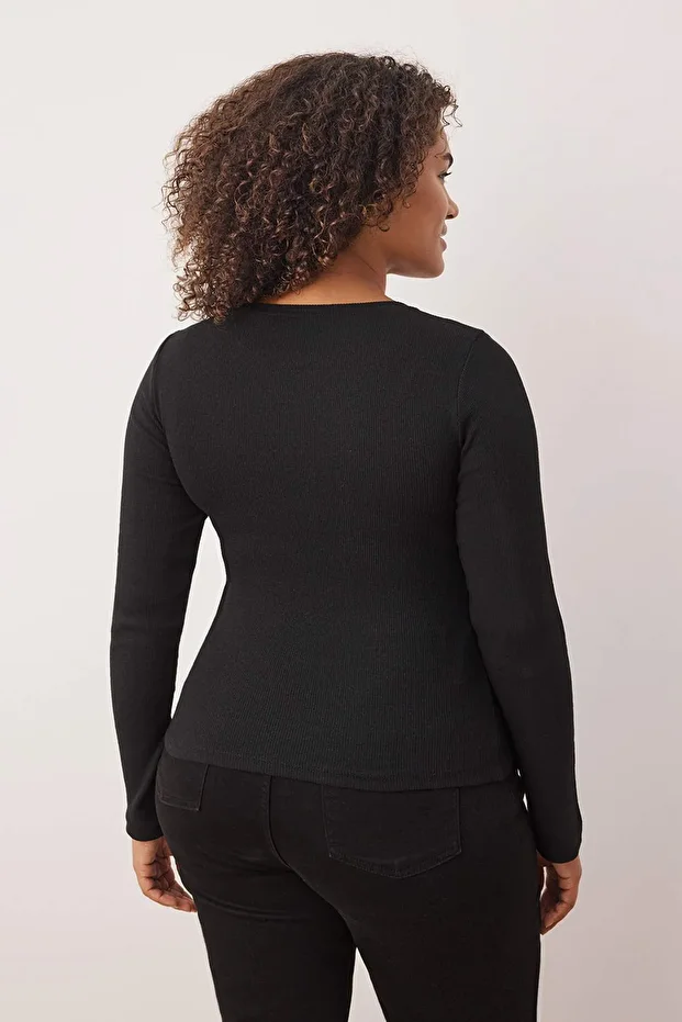 Schwarz-weiße 2er-Packung Camisole-Strickbluse in Übergröße TBBAW26AF00055 - 6