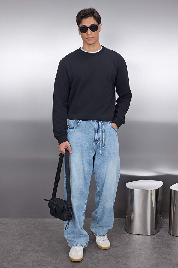 Siyah Regular/Normal Kesim İçi Polar/Sıcak Tutan Sweatshirt TMNAW21SW1208 - 5