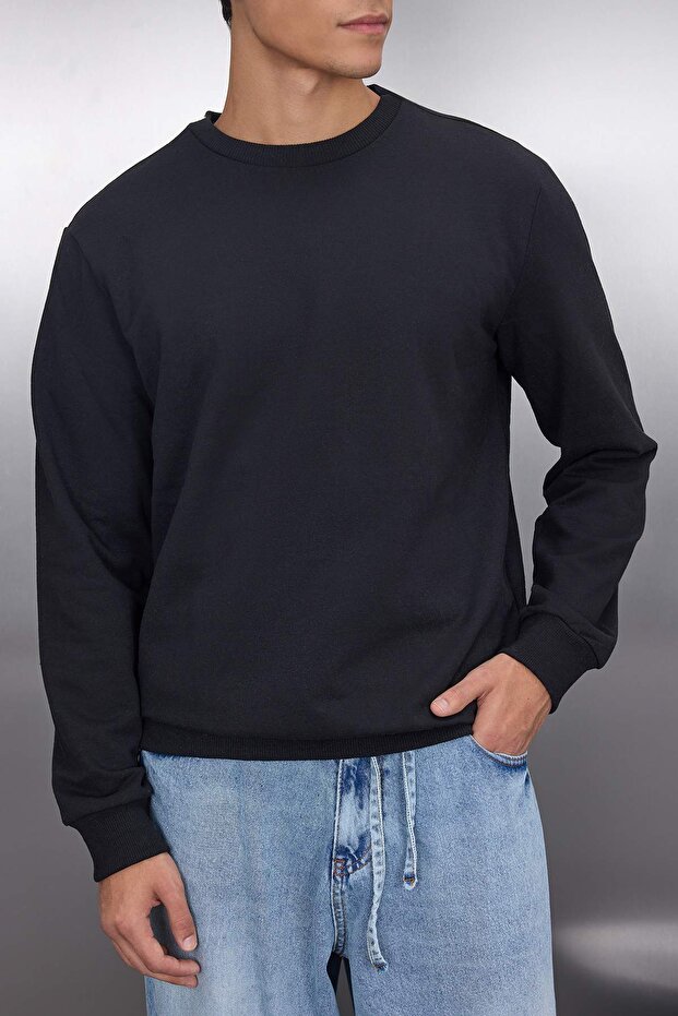 Siyah Regular/Normal Kesim İçi Polar/Sıcak Tutan Sweatshirt TMNAW21SW1208 - 7