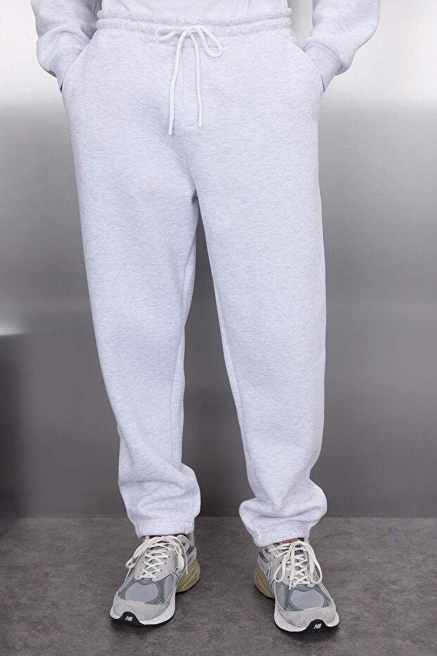 Gri Melanj Regular Kesim Kapüşonlu İçi Polar Sweatshirt Eşofman Takım TMNAW24EM00002 - 3