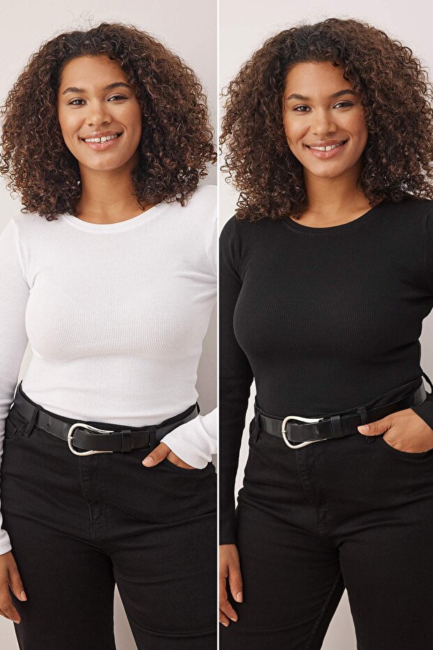 Schwarz-weiße 2er-Packung Camisole-Strickbluse in Übergröße TBBAW26AF00055 - 1