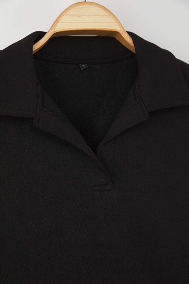 Teen Siyah Düz Regular/Normal Kalıp Örme Sweatshirt TWOAW26SW00049 - 7