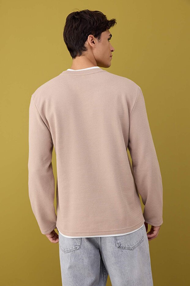 Bej Regular/Normal Kesim Dokulu Basic Sweatshirt TMNAW22SW0658 - 4