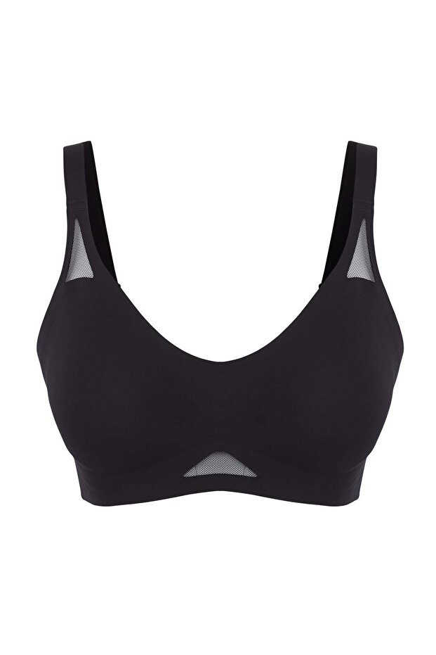 Siyah Dikişsiz Lazer Kesim Görünmez/Hayalet Balensiz Kaplı Bralette Örme Sütyen THMAW26SU00014 - 7