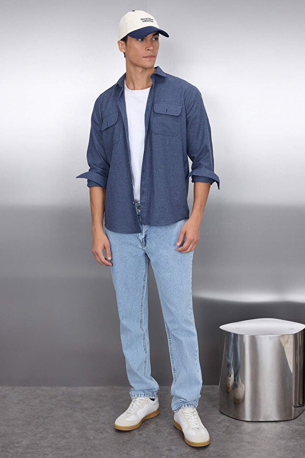 Indigo Regular Fit Çift Cep Kapaklı Dokulu Kışlık Ceket Gömlek TMNAW22GO0350