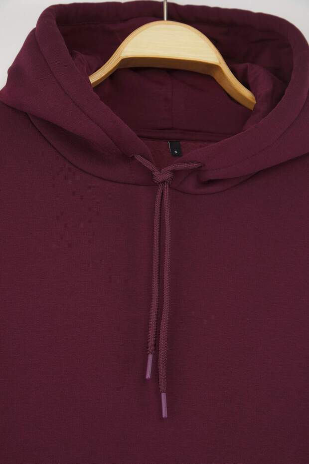 Mürdüm Kalın İçi Polarlı Oversize/Geniş Kalıp Kapüşonlu Basic Örme Sweatshirt TWOAW24SW00103 - 6