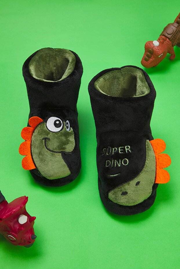 Koyu Yeşil Dinozor Temalı Erkek Çocuk Kids Ev Terliği TAKAW26ER00014