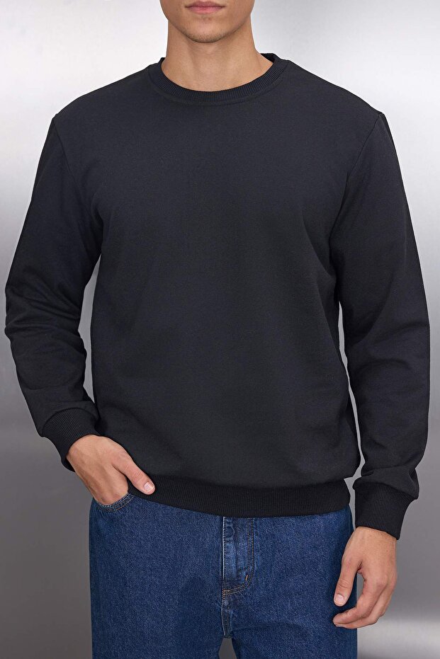 Siyah Regular/Normal Kesim İçi Polar/Sıcak Tutan Sweatshirt TMNAW21SW1208 - 3