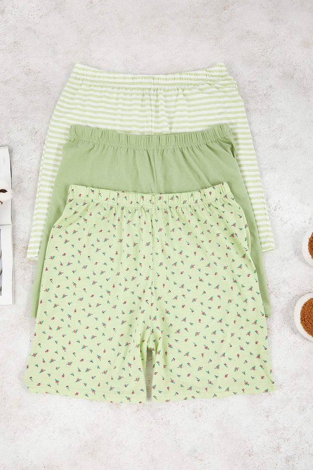 Green-Multicolor 3-Piece 100% Cotton Single Jersey Knitted Pajama Bottoms Tbbss25Ia00006