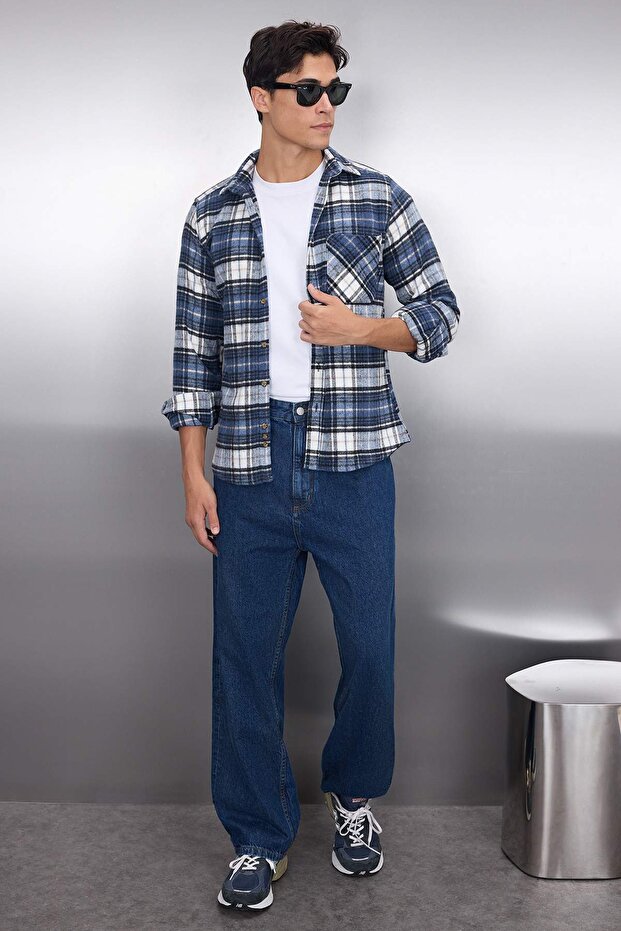 Mavi Slim Fit Kışlık Kareli Ekose Oduncu Gömlek TMNAW22GO0090 - 1