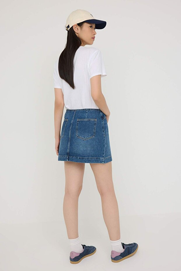Mavi Kemer Detaylı Mini Denim Etek TWOAW26ET00090 - 6