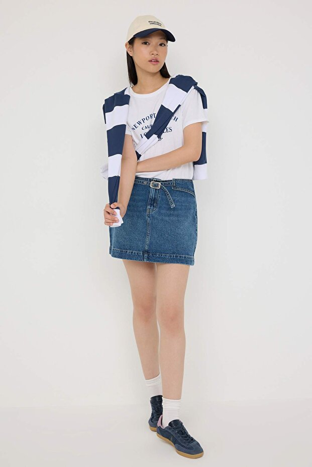 Mavi Kemer Detaylı Mini Denim Etek TWOAW26ET00090 - 4