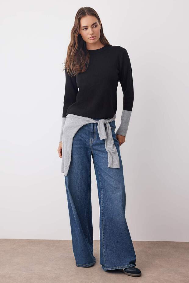 Schwarzer Pullover mit Farbblockmuster TWOAW26KZ00197 - 2