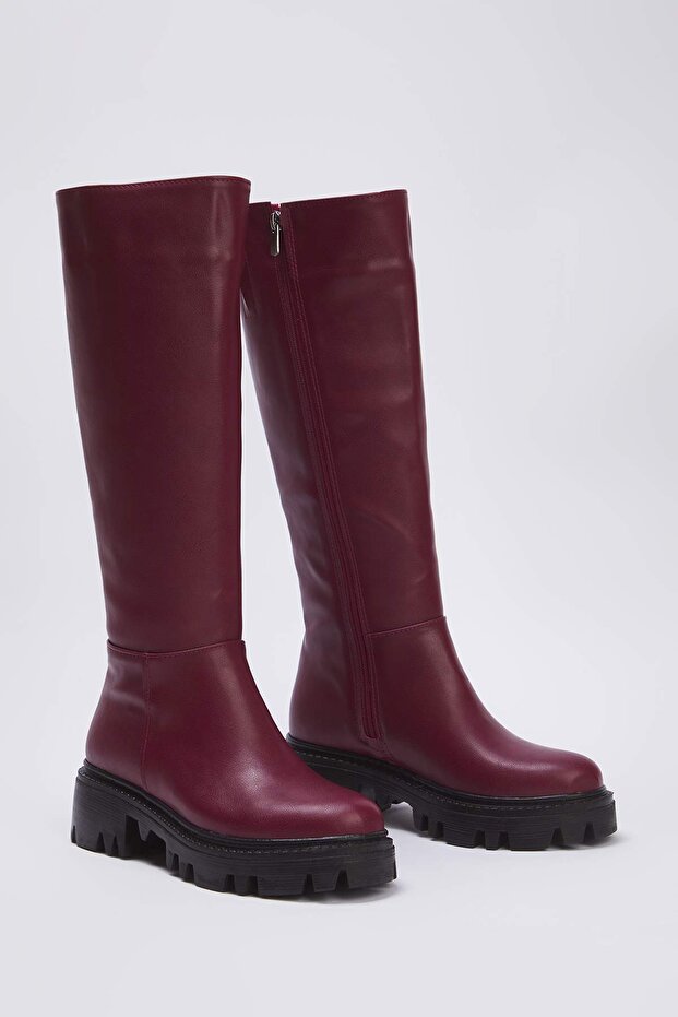 Damskie buty z zamkiem w kolorze bordowym i grubą podeszwą o grubości 6 cm TAKAW25CZ00005 - 1