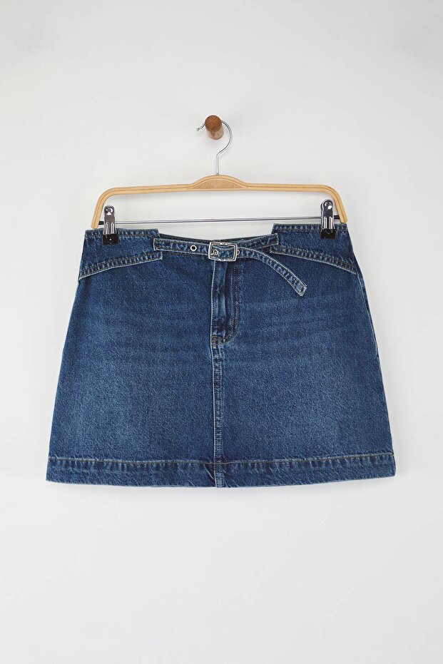 Mavi Kemer Detaylı Mini Denim Etek TWOAW26ET00090 - 2