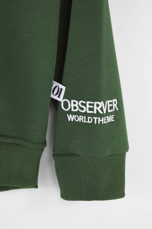 Haki Kapüşonlu Oversize/Geniş Kesim Nakışlı Etiketli Yumuşak Kumaş Sweatshirt TMNAW24SW00031 - 13