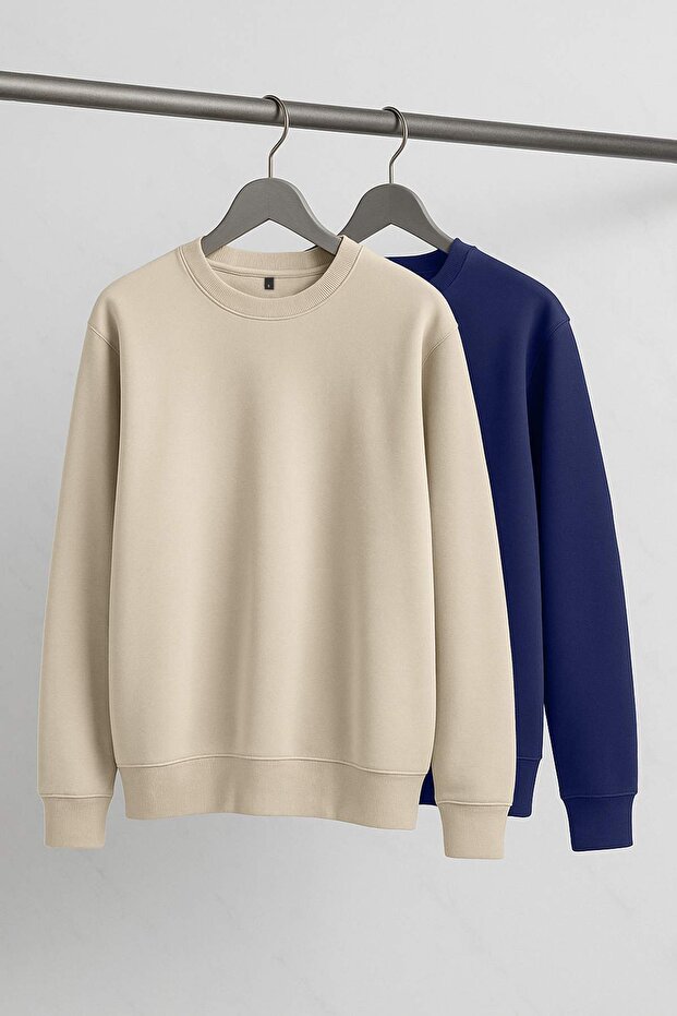 Lacivert-Taş 2'li Paket Oversize/Geniş Kesim İçi Polar/Sıcak Tutan Sweatshirt TMNAW24SW00001 - 7