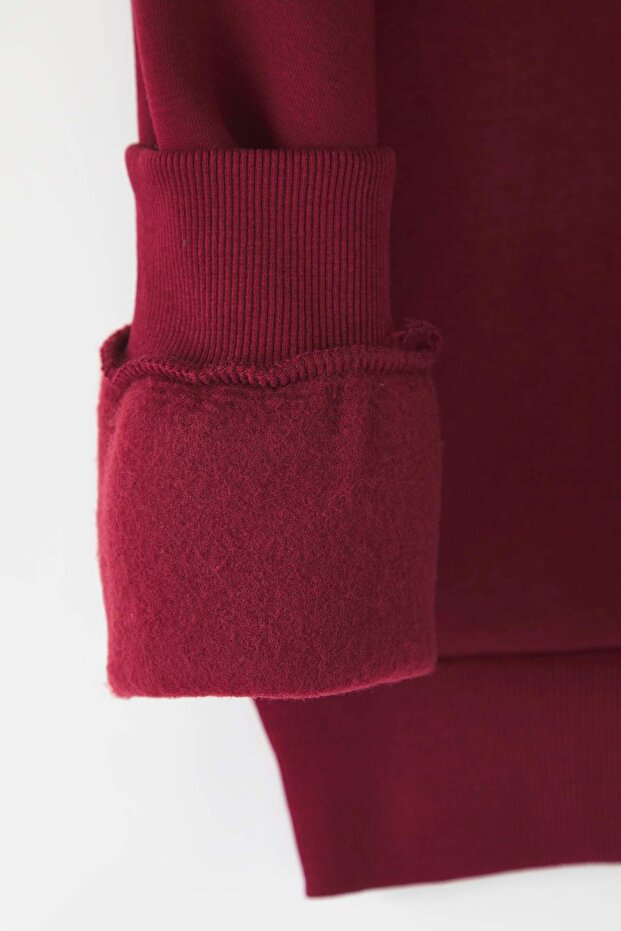 Bordo Animal Nakışlı Regular/Normal Kalıp Kalın İçi Polarlı Örme Sweatshirt TWOAW24SW00196 - 7