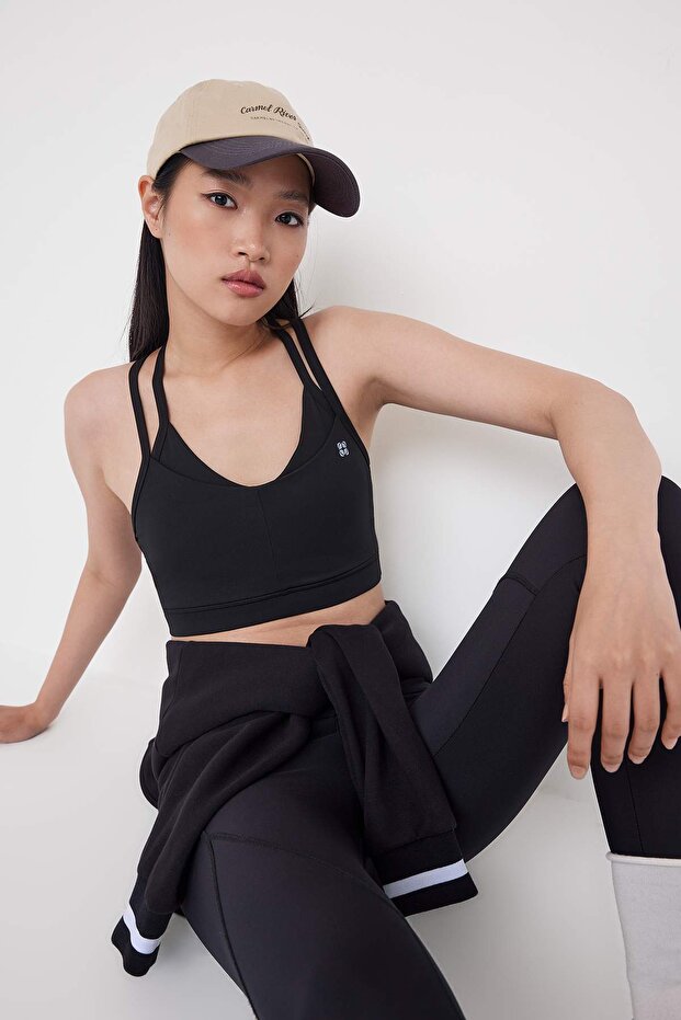 Teen Siyah Dalgıç/Scuba Kumaş Reflektör Baskılı Askılı Kapsız Spor Sütyeni THMAW26SS00000 - 3
