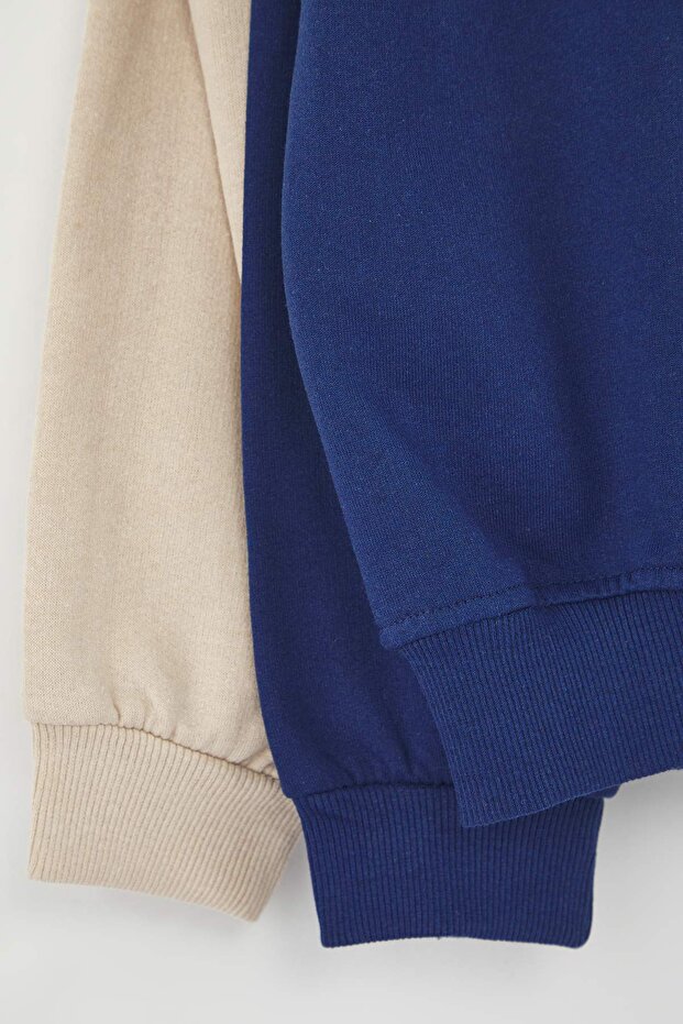 Lacivert-Taş 2'li Paket Oversize/Geniş Kesim İçi Polar/Sıcak Tutan Sweatshirt TMNAW24SW00001 - 8