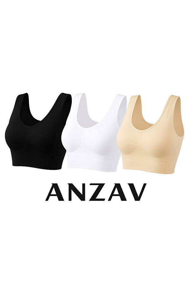 Thick Strap Gatherer Seamless Pad Bustier Bra (3 Colors in One Package) Wire-Free - No Hooks