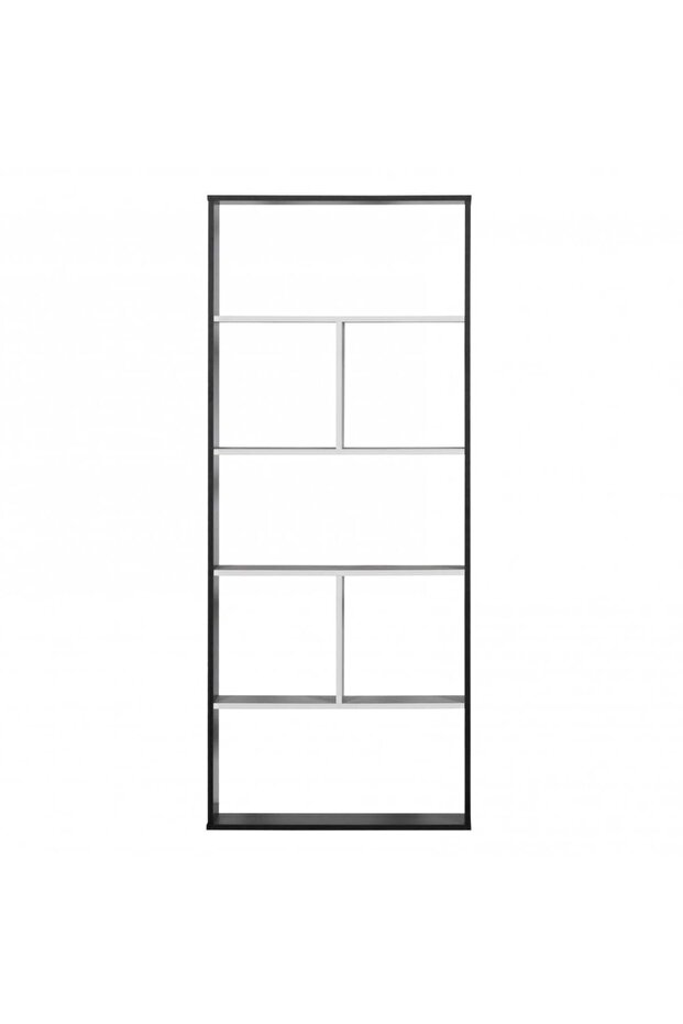 Open Shelf Unit 5-Tier Malaysian Wood - Black and White Marble - 4