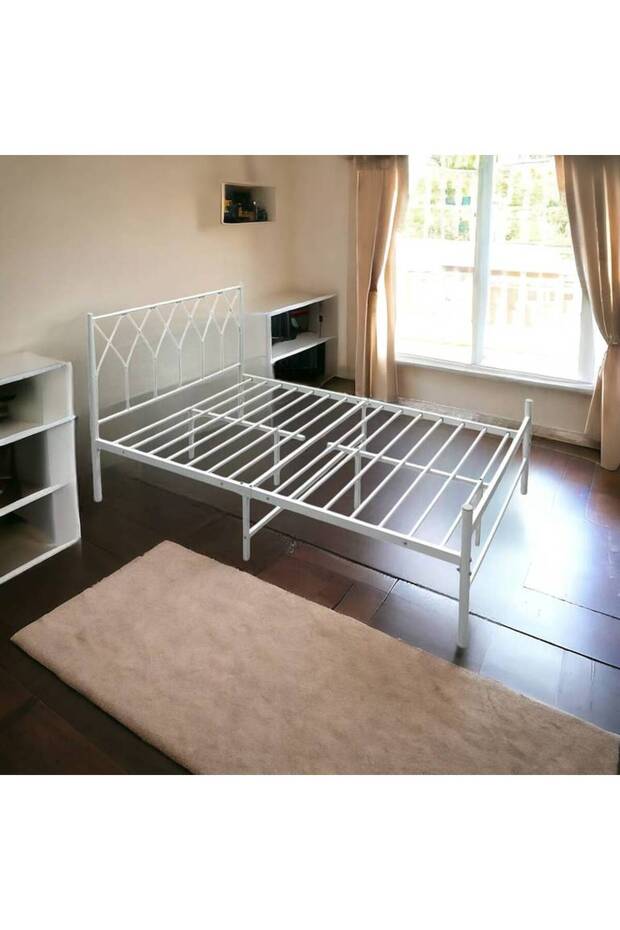 إطار سرير حديدي أبيض - 120 × 190 سم