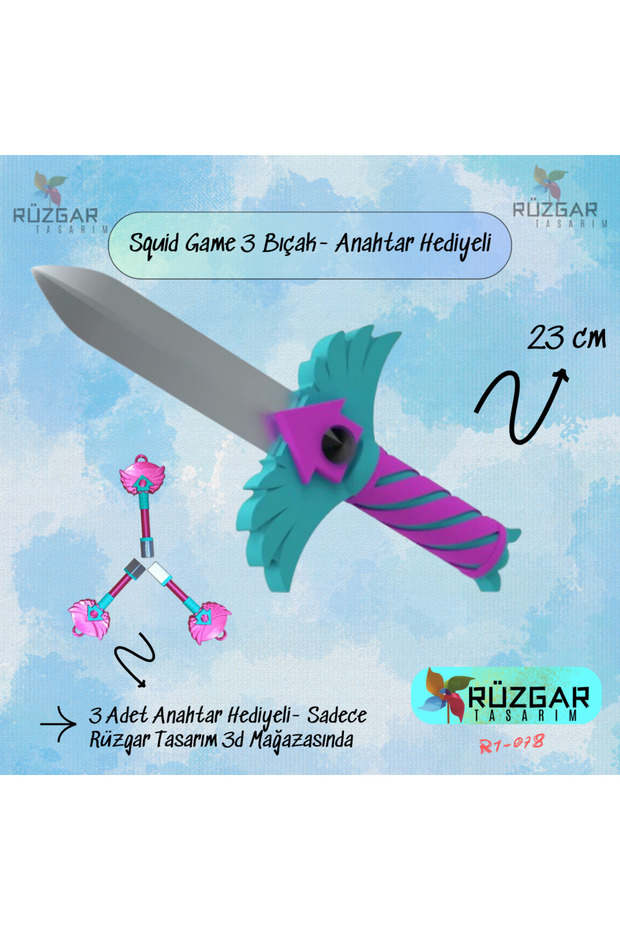 Squid Game 3 Bıçak Figürü Knife ve 3 Adet Anahtar - 2