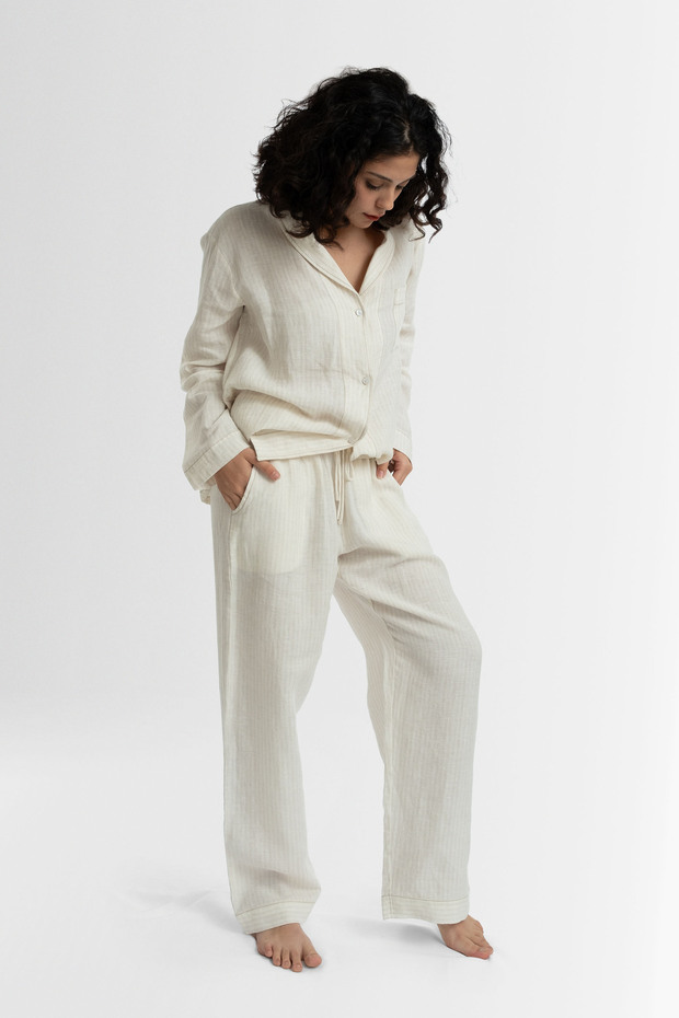 Natura Women's Striped Trousers Beige