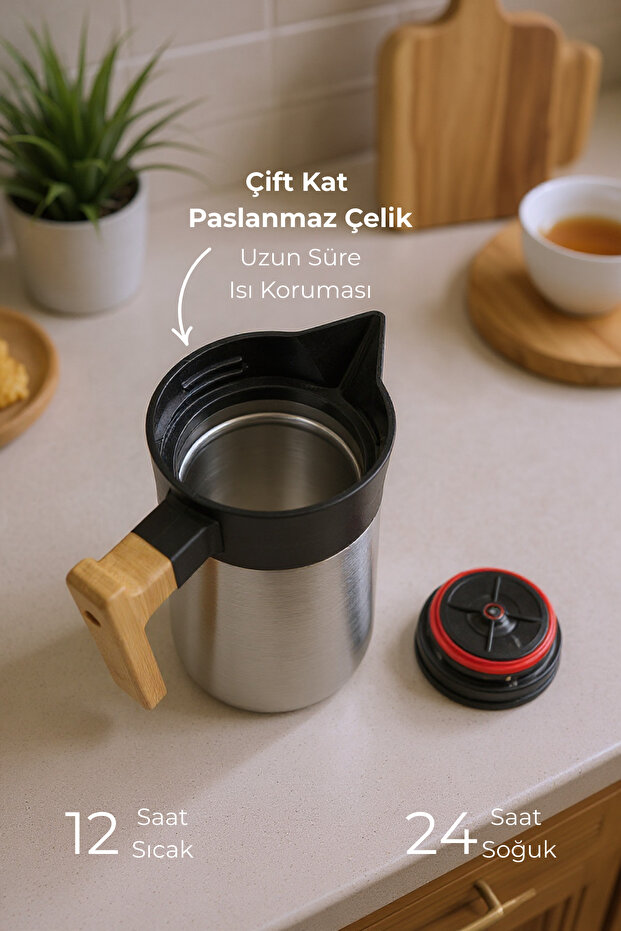 North Bambu Saplı Çelik Termos Inox 2 Litre - 3