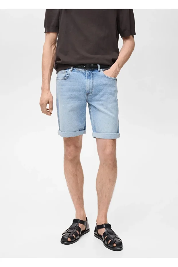 Slim fit kot bermuda şort - 1