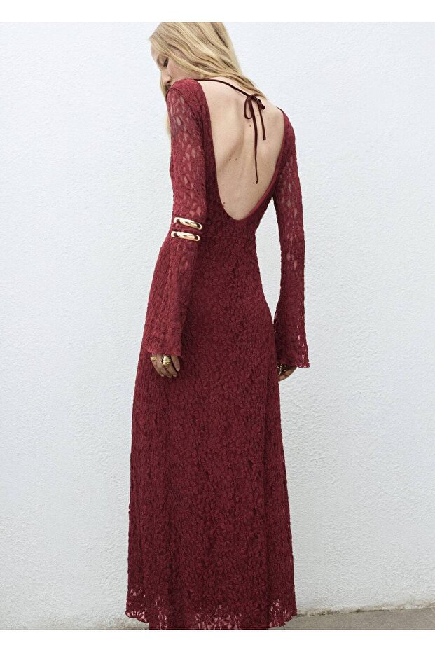 Çan kollu dantel elbise - 4